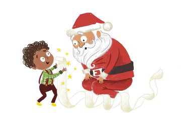 Santa Claus and a contract-bearing child. Art by vdesrochers.com.