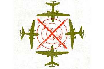 Airplanes attacking a target. Art: Valérie Desrochers, vdesrochers.com